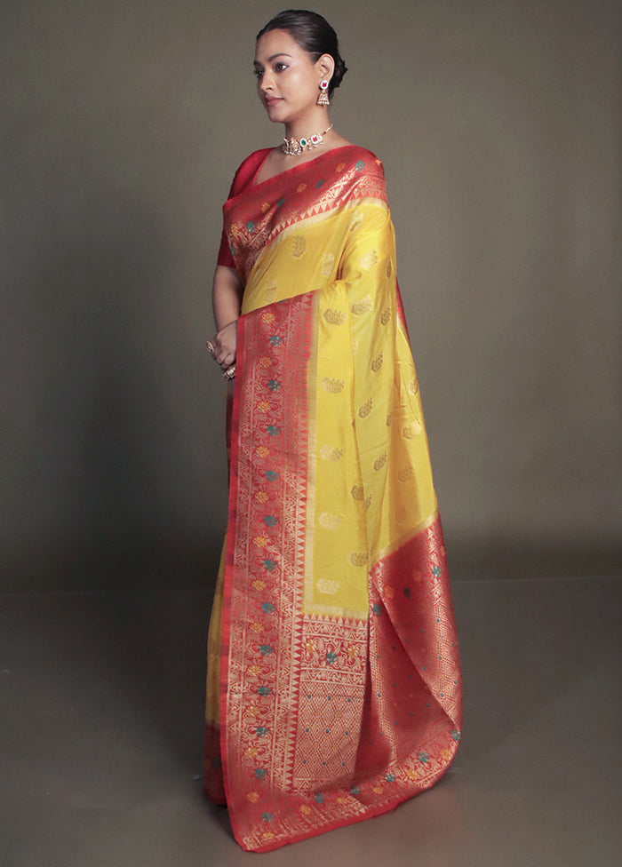 Yellow Dupion Silk Saree With Blouse Piece