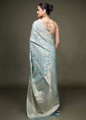 Green Dupion Silk Saree With Blouse Piece