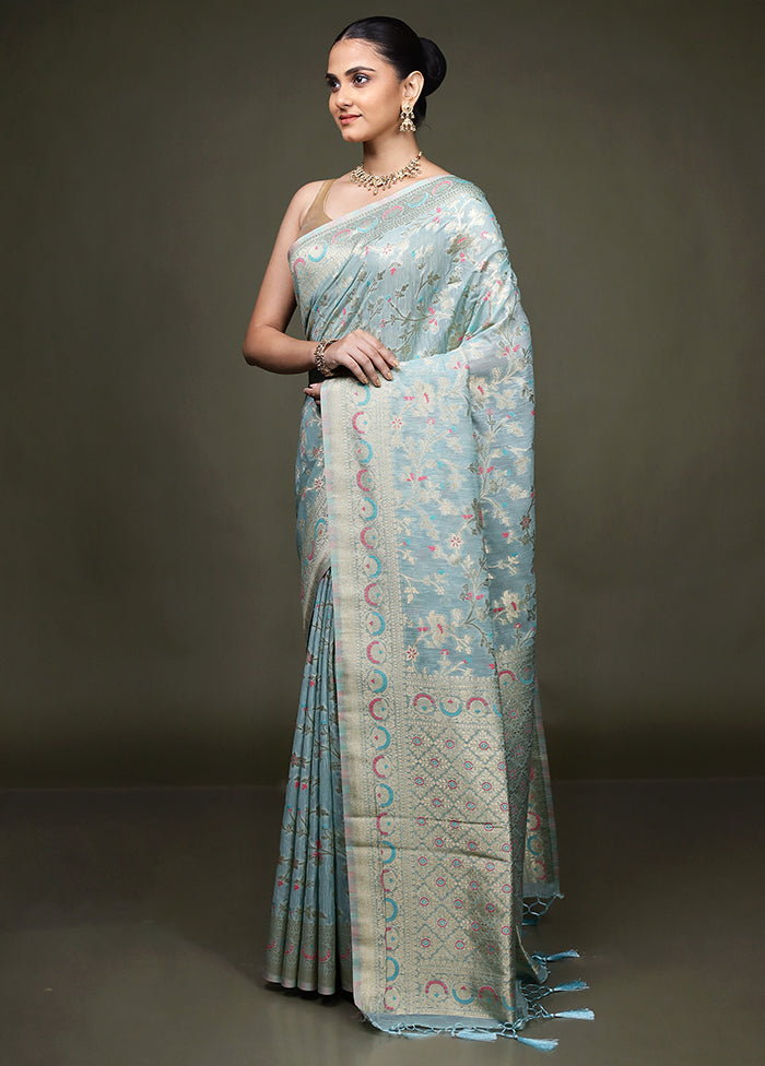 Green Dupion Silk Saree With Blouse Piece
