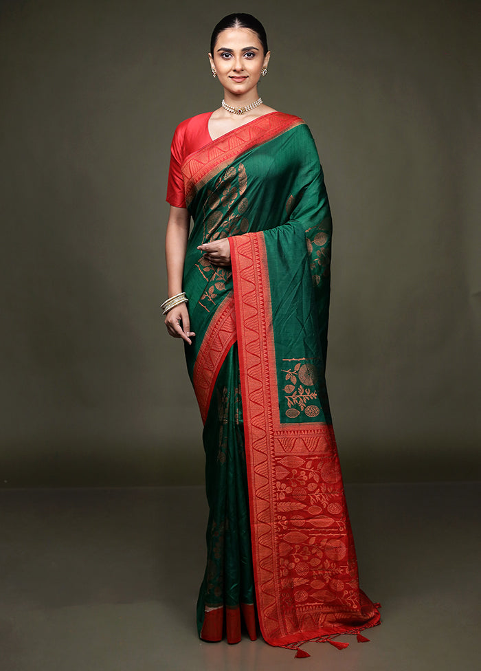 Green Dupion Silk Saree With Blouse Piece