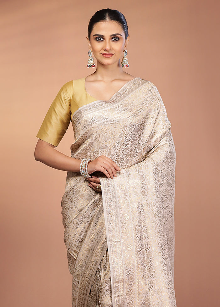 Cream Dupion Silk Saree With Blouse Piece
