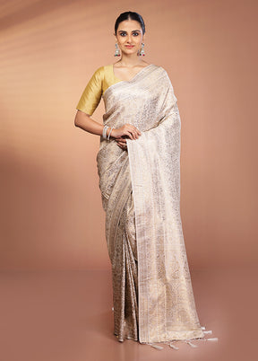 Cream Dupion Silk Saree With Blouse Piece