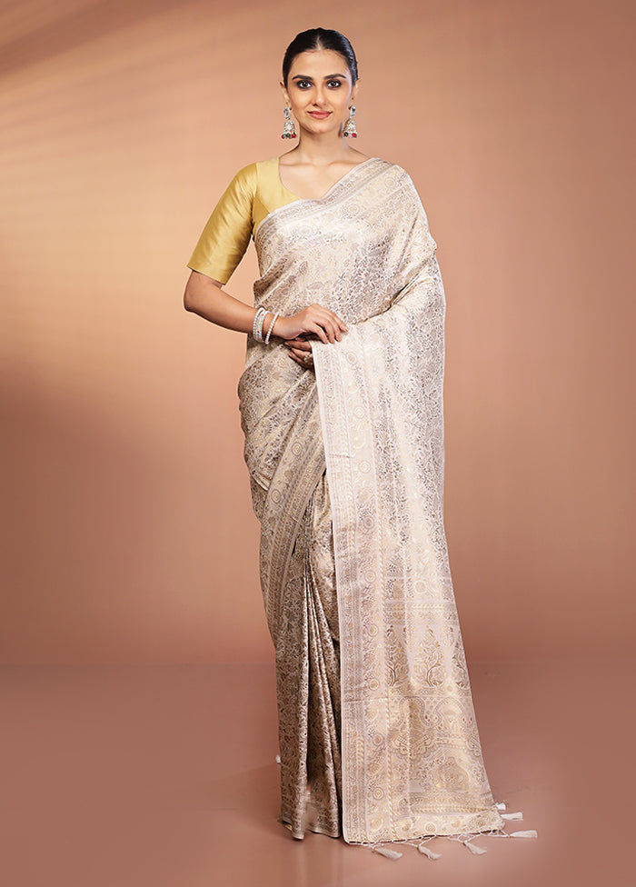 Cream Dupion Silk Saree With Blouse Piece