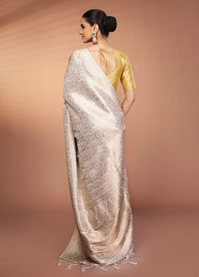 Cream Dupion Silk Saree With Blouse Piece
