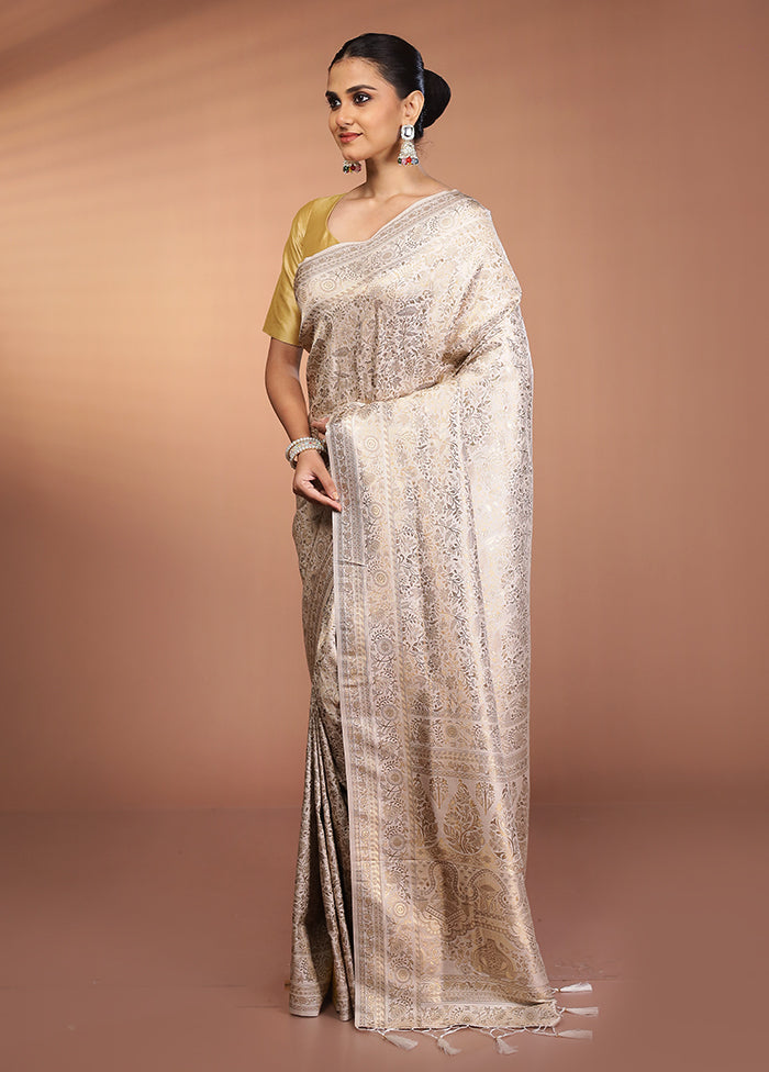 Cream Dupion Silk Saree With Blouse Piece