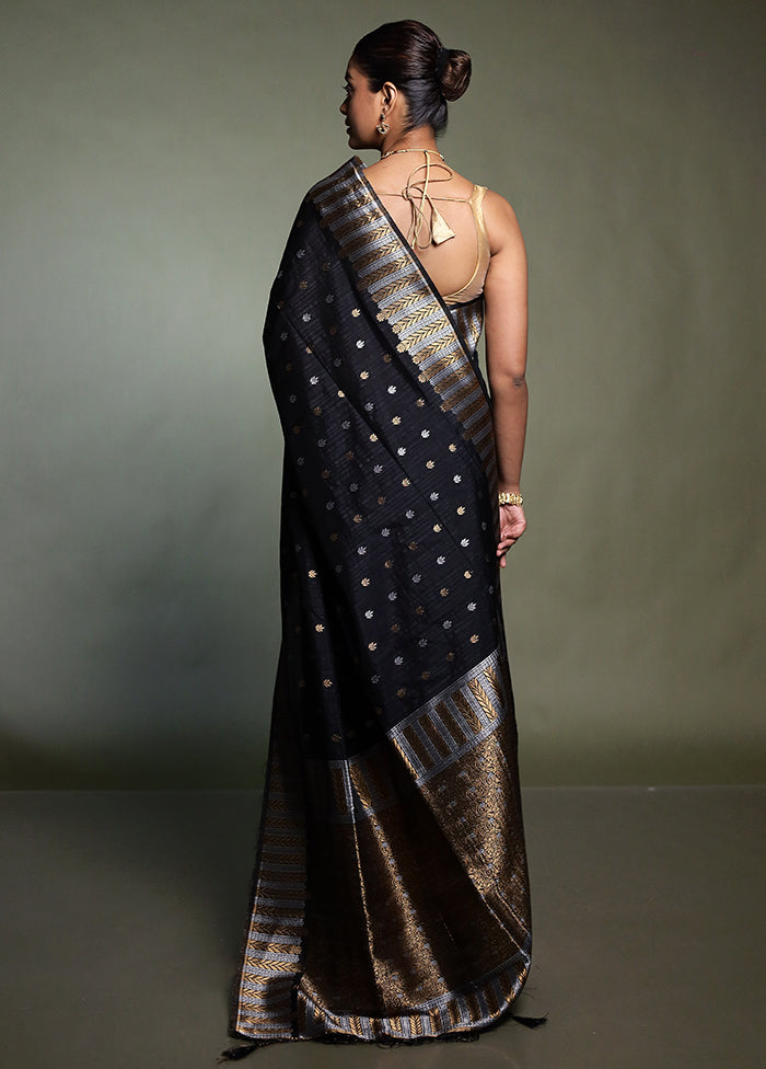 Black Dupion Silk Saree With Blouse Piece
