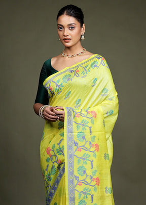 Yellow Dupion Silk Saree With Blouse Piece