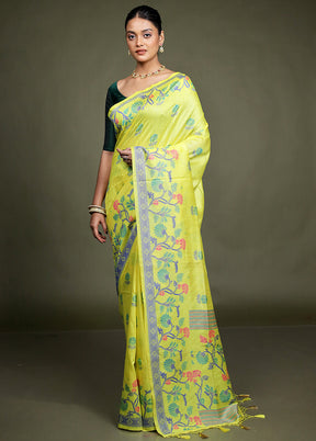 Yellow Dupion Silk Saree With Blouse Piece