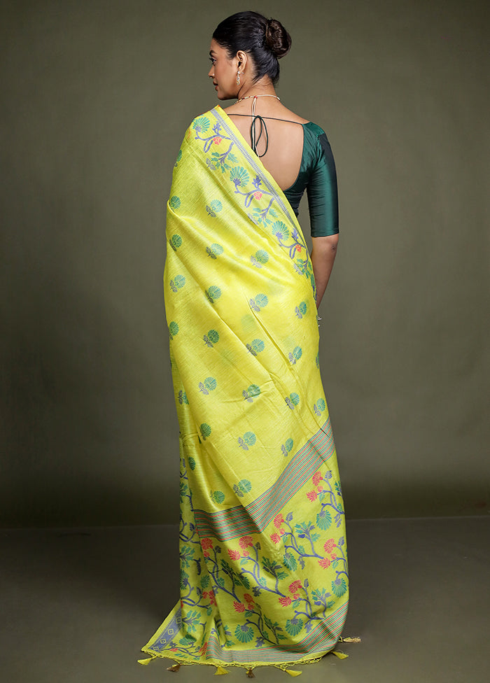 Yellow Dupion Silk Saree With Blouse Piece