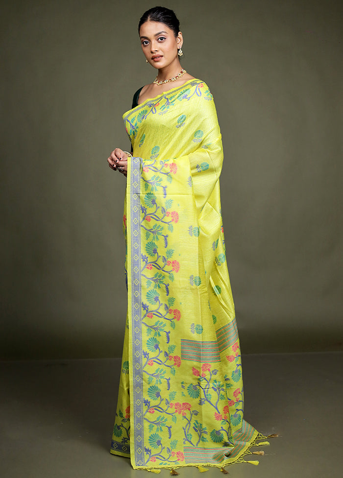 Yellow Dupion Silk Saree With Blouse Piece