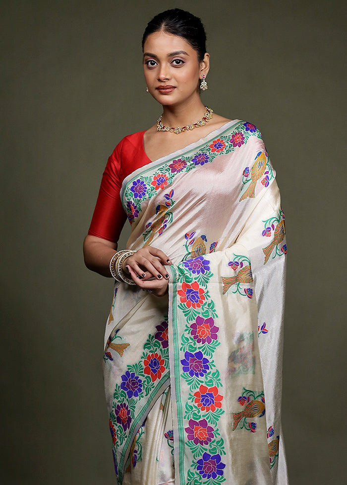 Cream Dupion Silk Saree With Blouse Piece