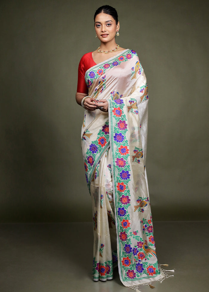 Cream Dupion Silk Saree With Blouse Piece
