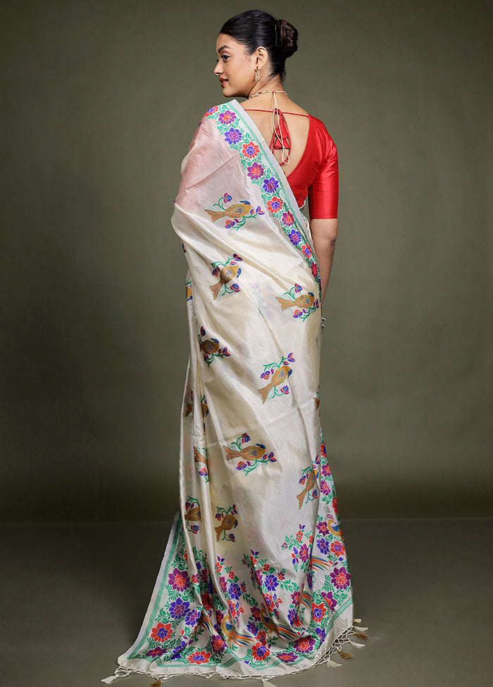 Cream Dupion Silk Saree With Blouse Piece