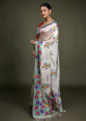 Cream Dupion Silk Saree With Blouse Piece