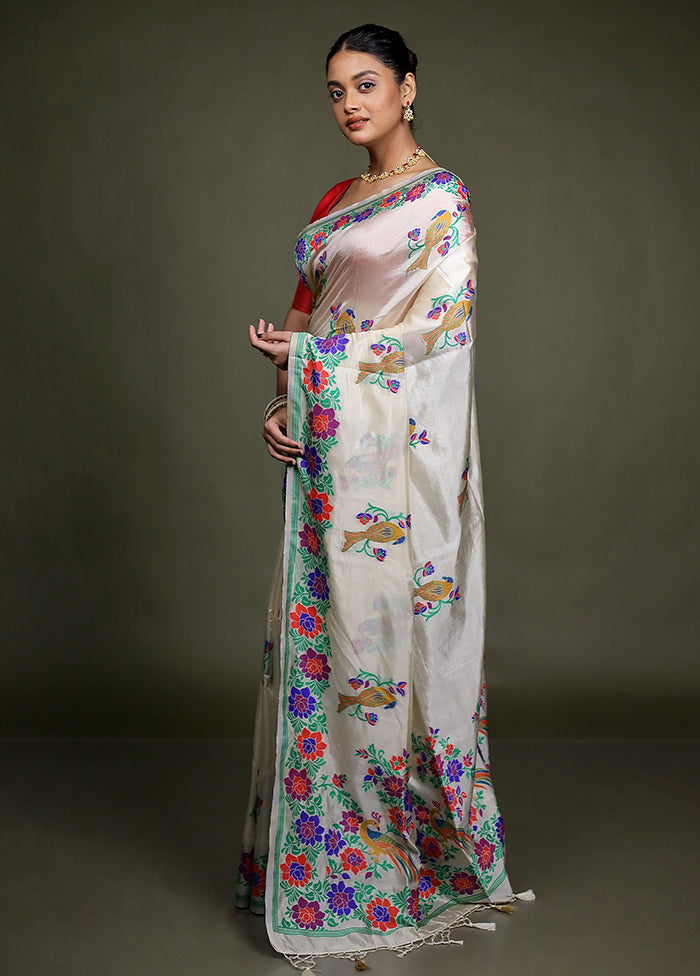 Cream Dupion Silk Saree With Blouse Piece