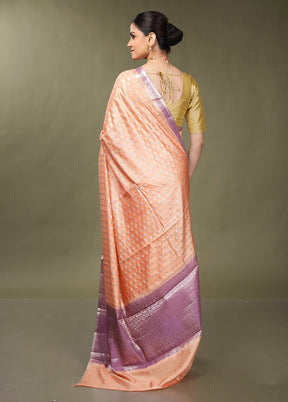 Peach Handloom Dupion Pure Silk Saree With Blouse Piece