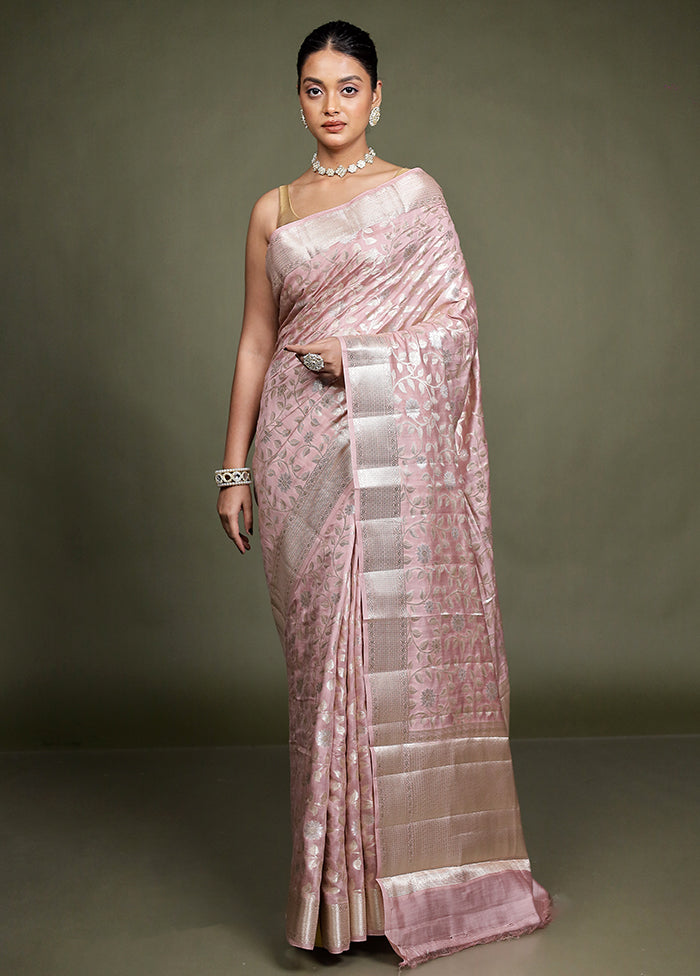 Pink Handloom Dupion Pure Silk Saree With Blouse Piece