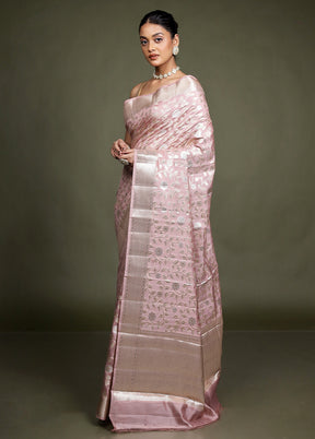 Pink Handloom Dupion Pure Silk Saree With Blouse Piece