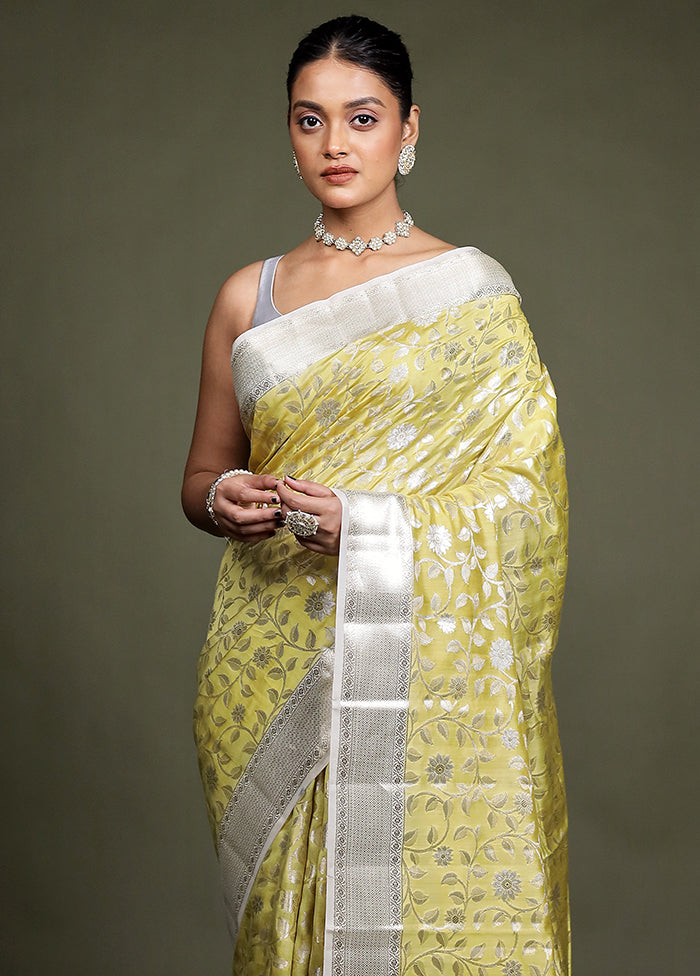 Yellow Handloom Dupion Pure Silk Saree With Blouse Piece