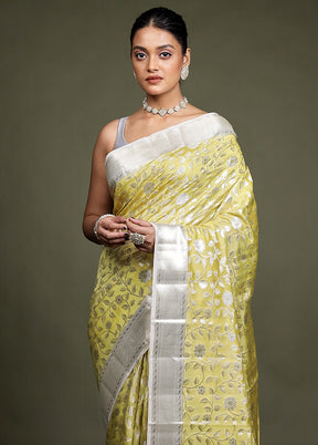 Yellow Handloom Dupion Pure Silk Saree With Blouse Piece