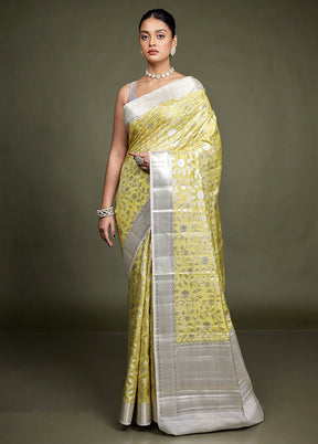 Yellow Handloom Dupion Pure Silk Saree With Blouse Piece