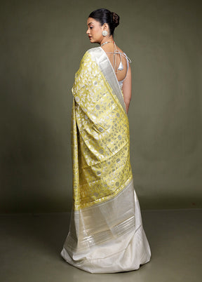 Yellow Handloom Dupion Pure Silk Saree With Blouse Piece
