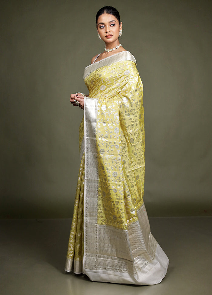 Yellow Handloom Dupion Pure Silk Saree With Blouse Piece