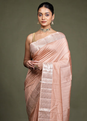 Peach Handloom Dupion Pure Silk Saree With Blouse Piece