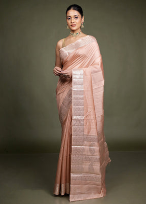 Peach Handloom Dupion Pure Silk Saree With Blouse Piece