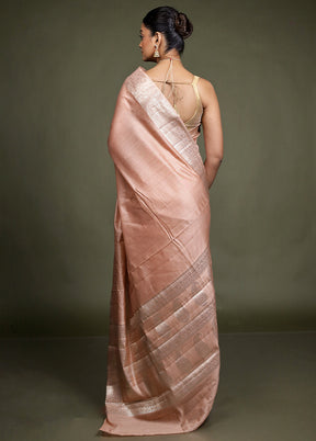Peach Handloom Dupion Pure Silk Saree With Blouse Piece