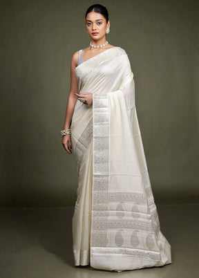 Cream Handloom Dupion Pure Silk Saree With Blouse Piece