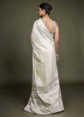 Cream Handloom Dupion Pure Silk Saree With Blouse Piece
