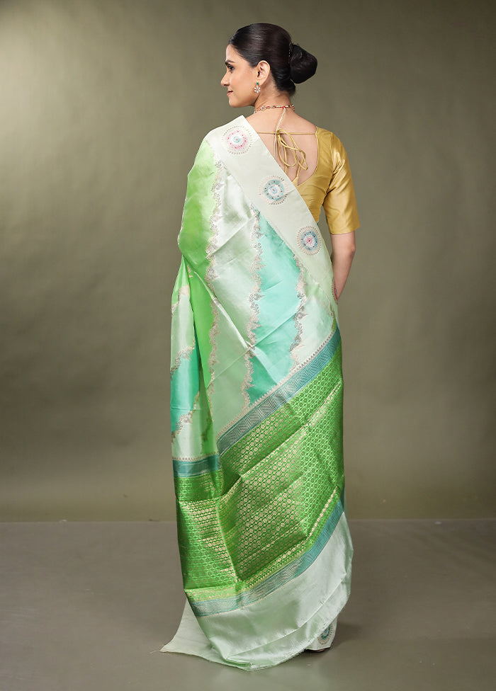 Green Handloom Dupion Pure Silk Saree With Blouse Piece