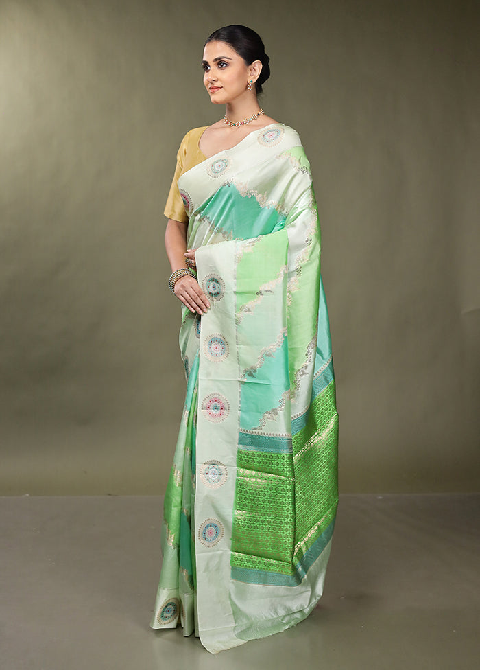 Green Handloom Dupion Pure Silk Saree With Blouse Piece