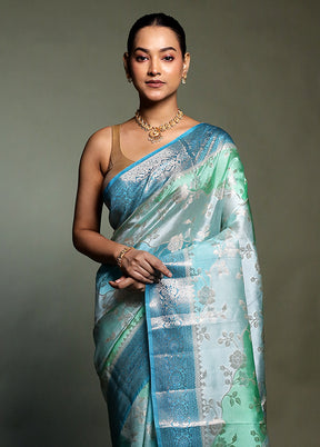 Blue Handloom Dupion Pure Silk Saree With Blouse Piece