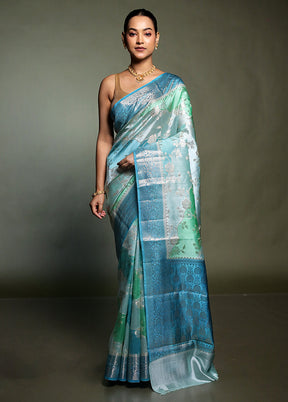 Blue Handloom Dupion Pure Silk Saree With Blouse Piece