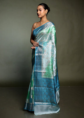 Blue Handloom Dupion Pure Silk Saree With Blouse Piece