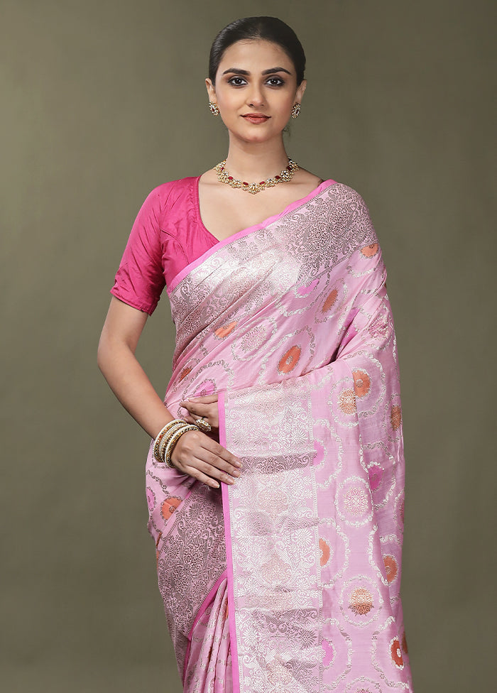 Pink Handloom Dupion Pure Silk Saree With Blouse Piece