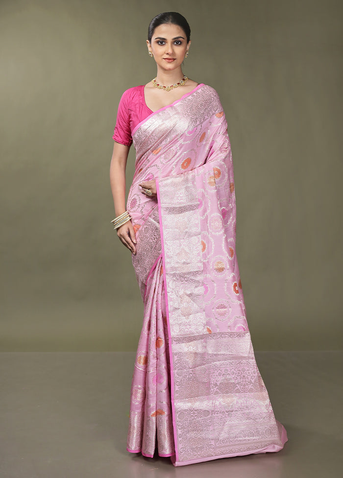 Pink Handloom Dupion Pure Silk Saree With Blouse Piece