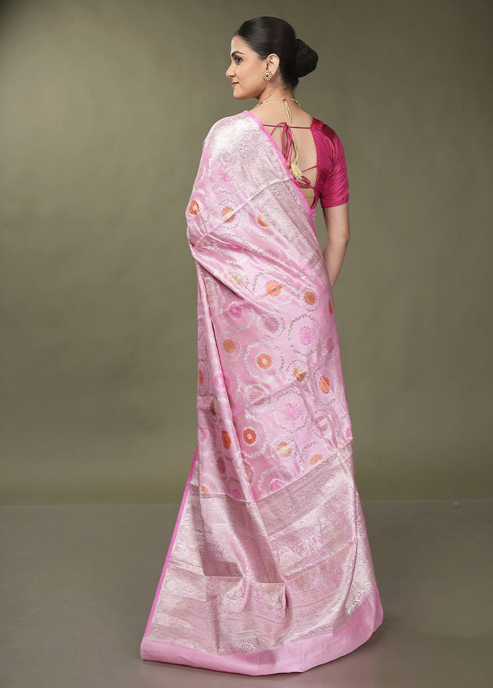 Pink Handloom Dupion Pure Silk Saree With Blouse Piece