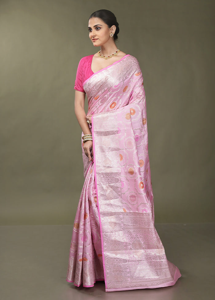 Pink Handloom Dupion Pure Silk Saree With Blouse Piece