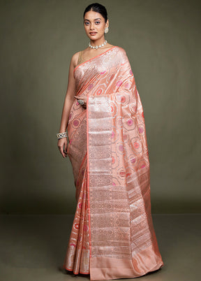 Pink Handloom Dupion Pure Silk Saree With Blouse Piece