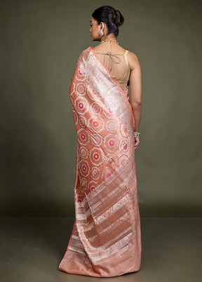 Pink Handloom Dupion Pure Silk Saree With Blouse Piece