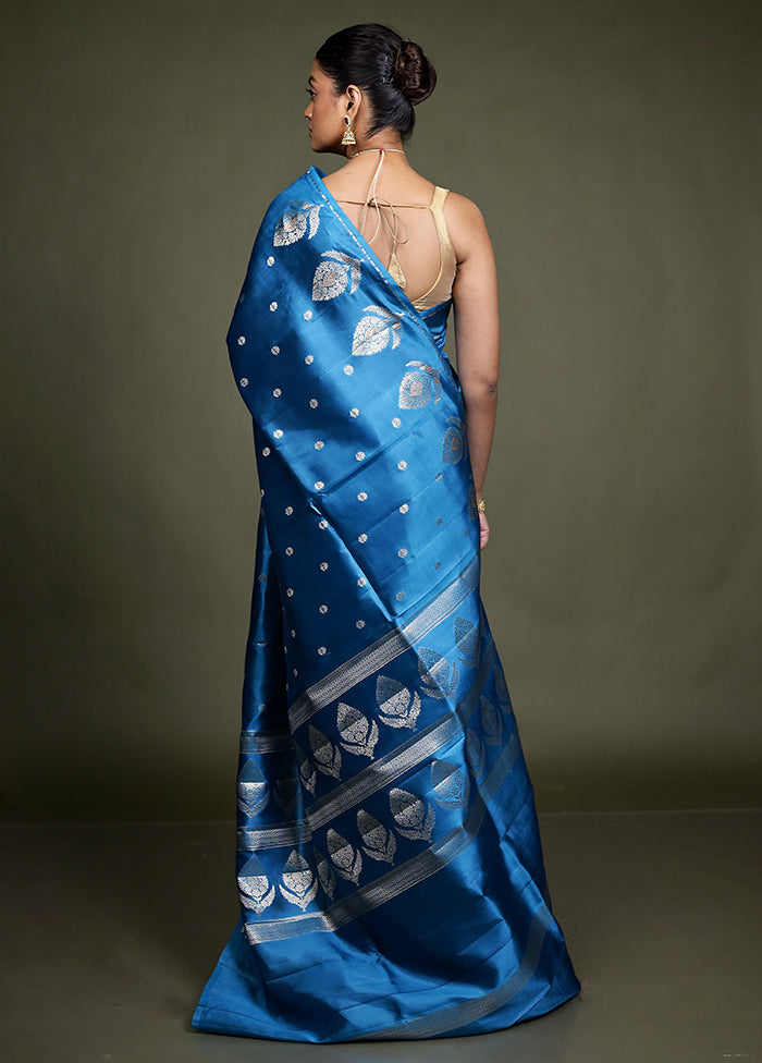 Blue Handloom Dupion Pure Silk Saree With Blouse Piece