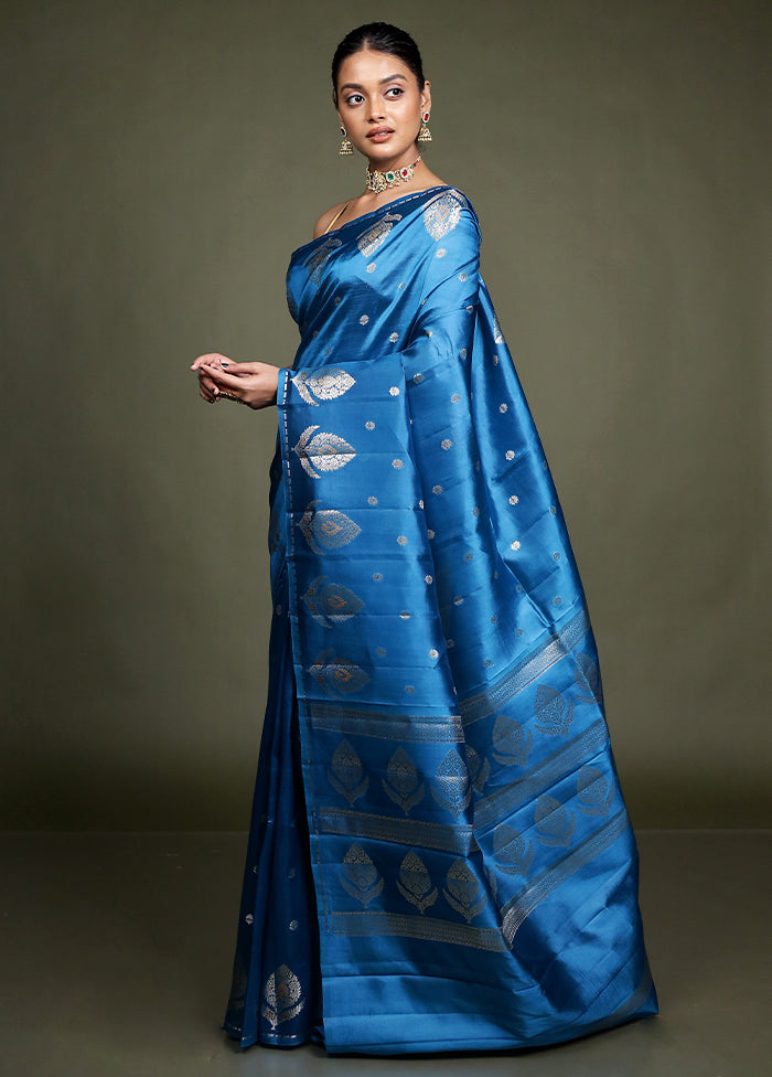 Blue Handloom Dupion Pure Silk Saree With Blouse Piece