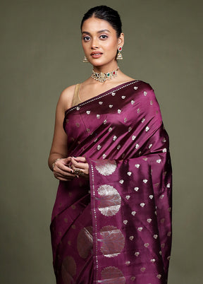 Purple Handloom Dupion Pure Silk Saree With Blouse Piece