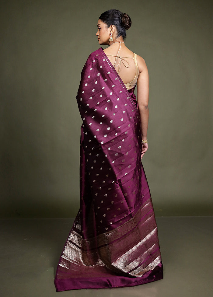 Purple Handloom Dupion Pure Silk Saree With Blouse Piece