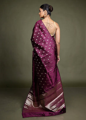 Purple Handloom Dupion Pure Silk Saree With Blouse Piece