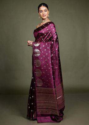 Purple Handloom Dupion Pure Silk Saree With Blouse Piece