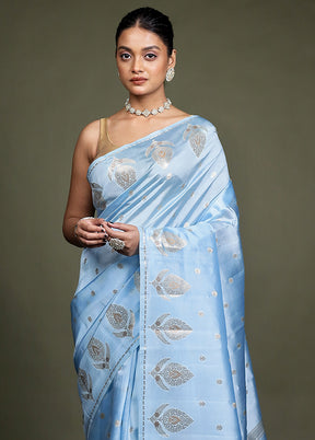 Blue Handloom Dupion Pure Silk Saree With Blouse Piece
